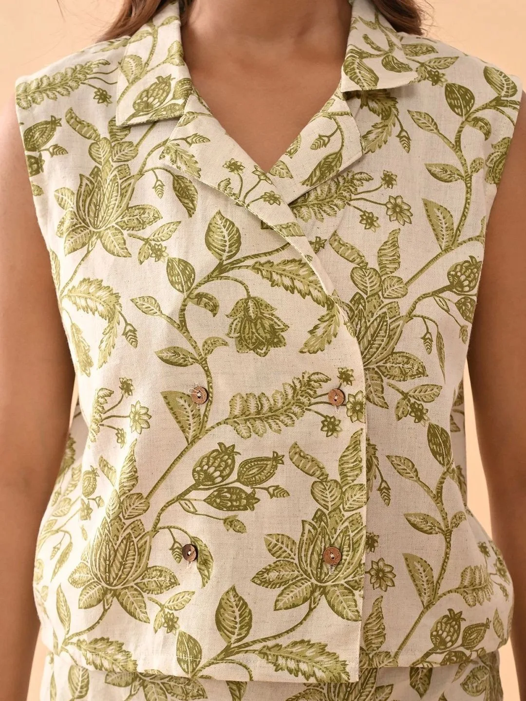 Sabhyata Our pick under ₹1,200 — off-white botanical print top with shorts