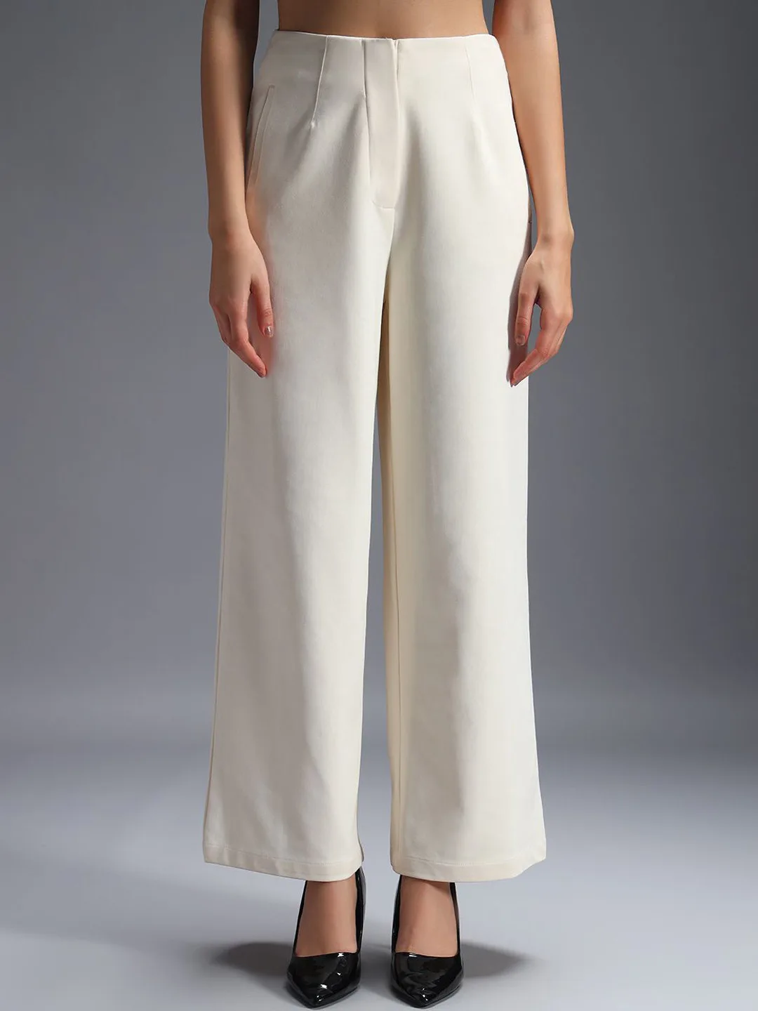 Ivory high-rise wide-leg trousers