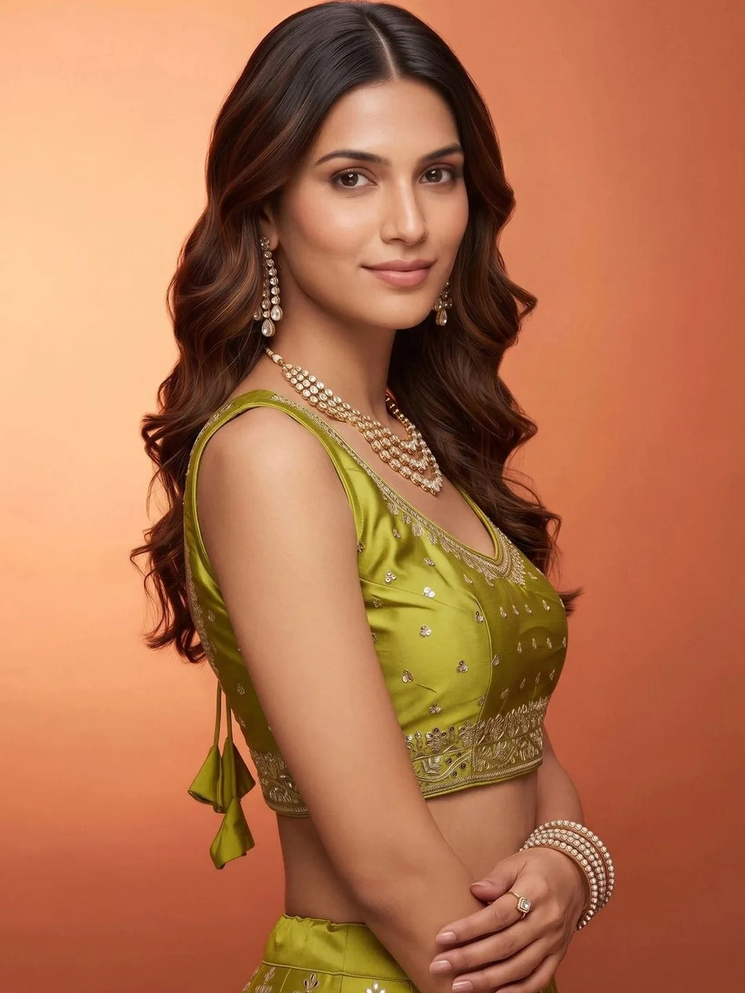 Anouk Lime green sleeveless embroidered sequinned blouse