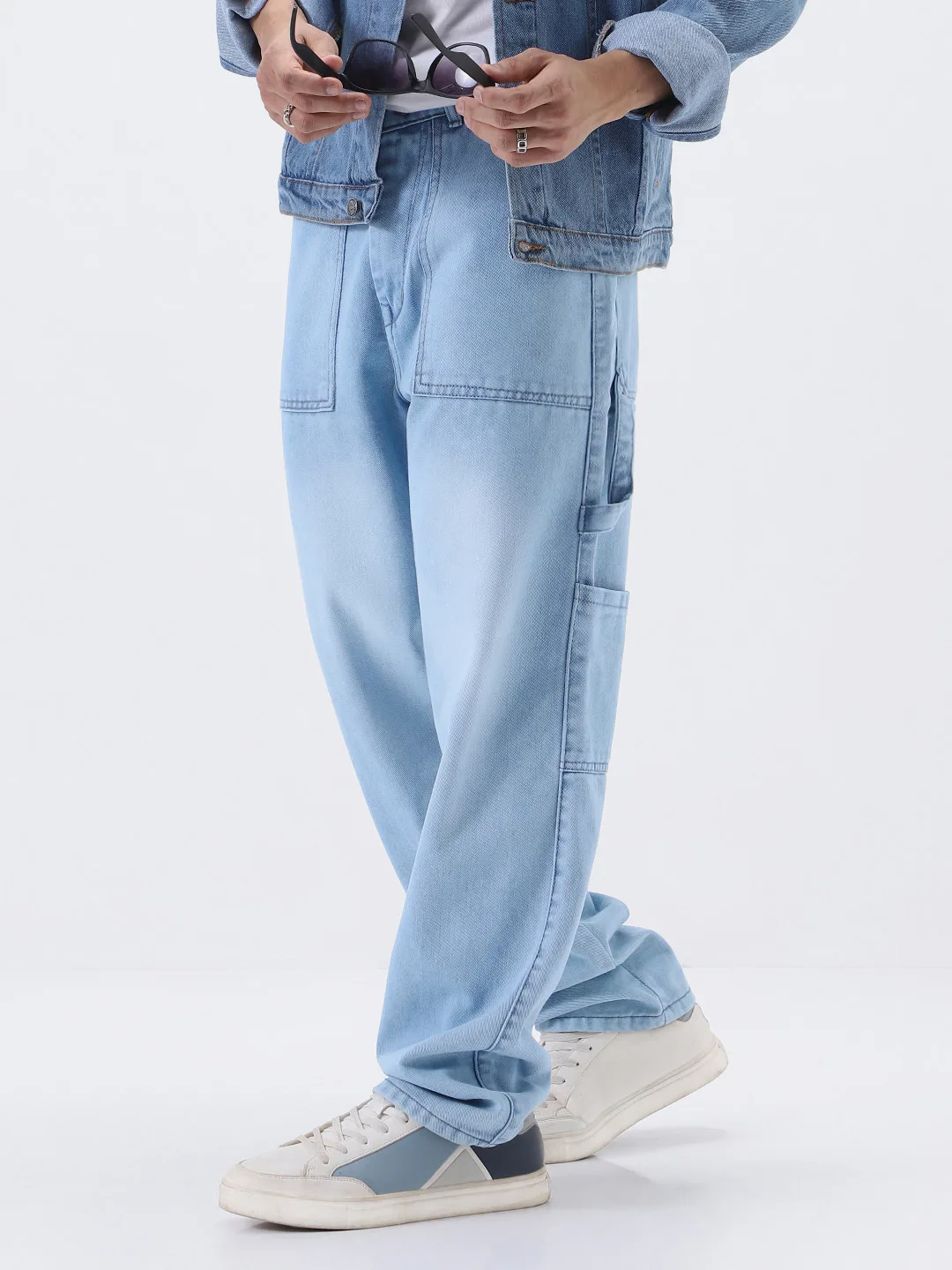 Urbano Fashion Ice-blue baggy carpenter jeans
