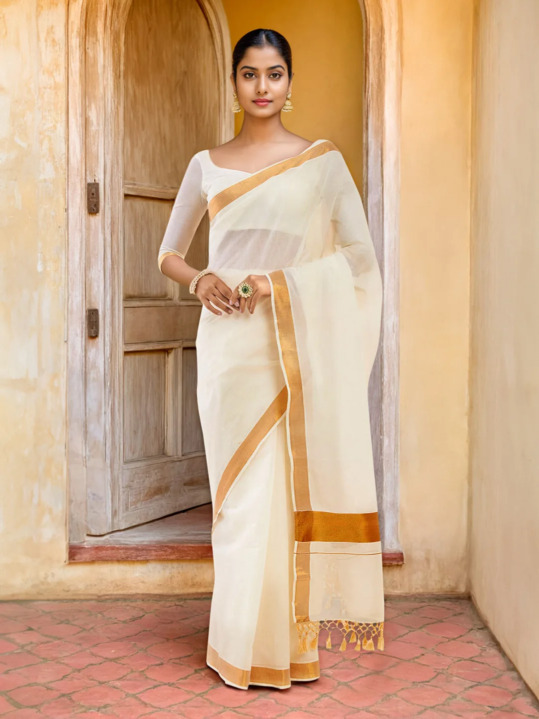 Our pick — Soch off-white and gold zari pure cotton kasavu saree