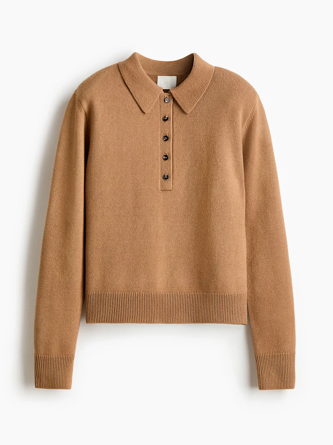 H&M Shoulder-Pad Polo Jumper, camel — the exact piece