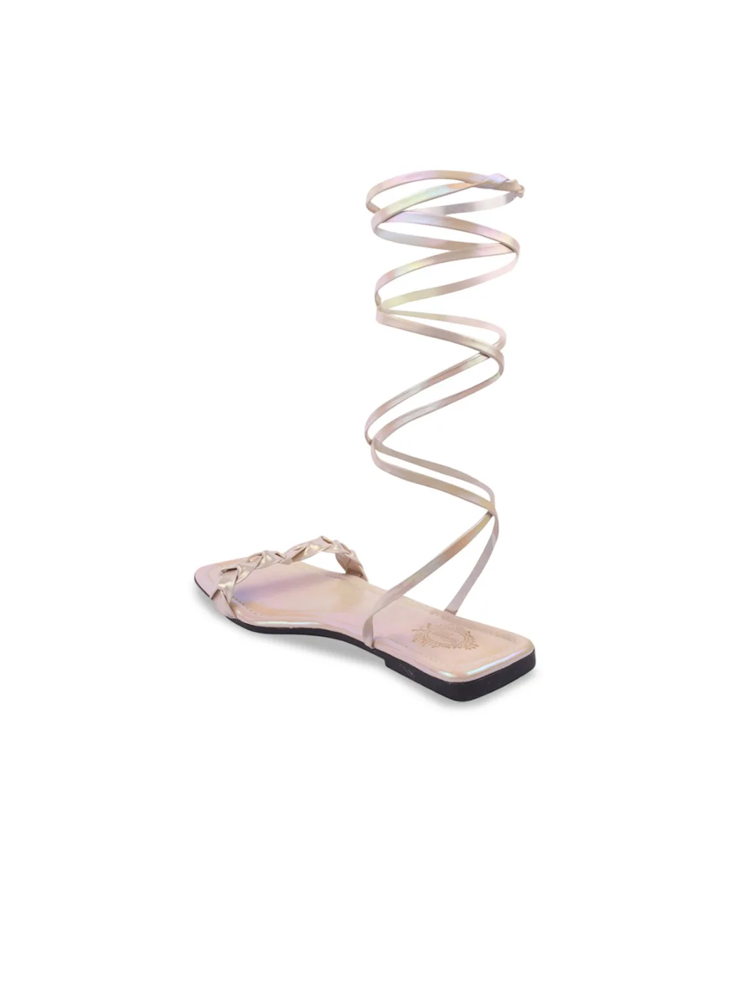 Stylestry Rose-gold wrap-up flat sandals