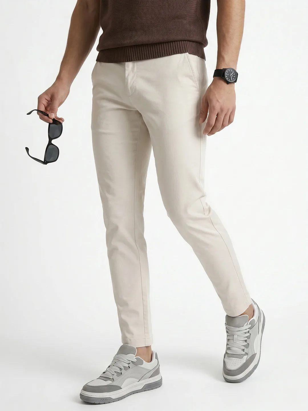 MANGO MAN Cream cotton trousers