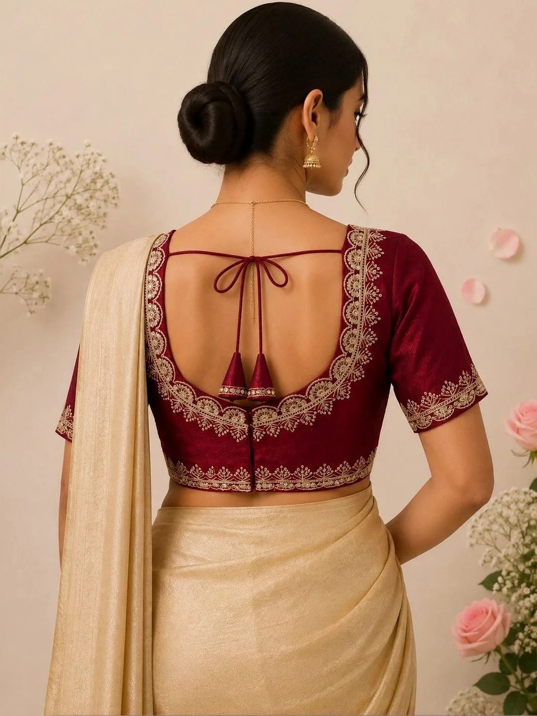 Metrolife Wine blouse with gold zari trim