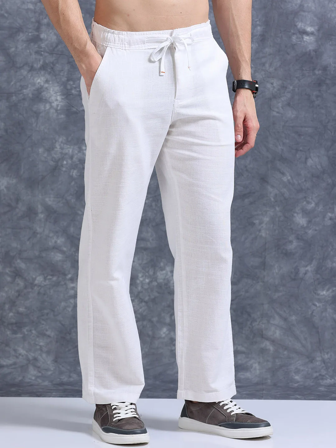 Roadster White relaxed linen trousers