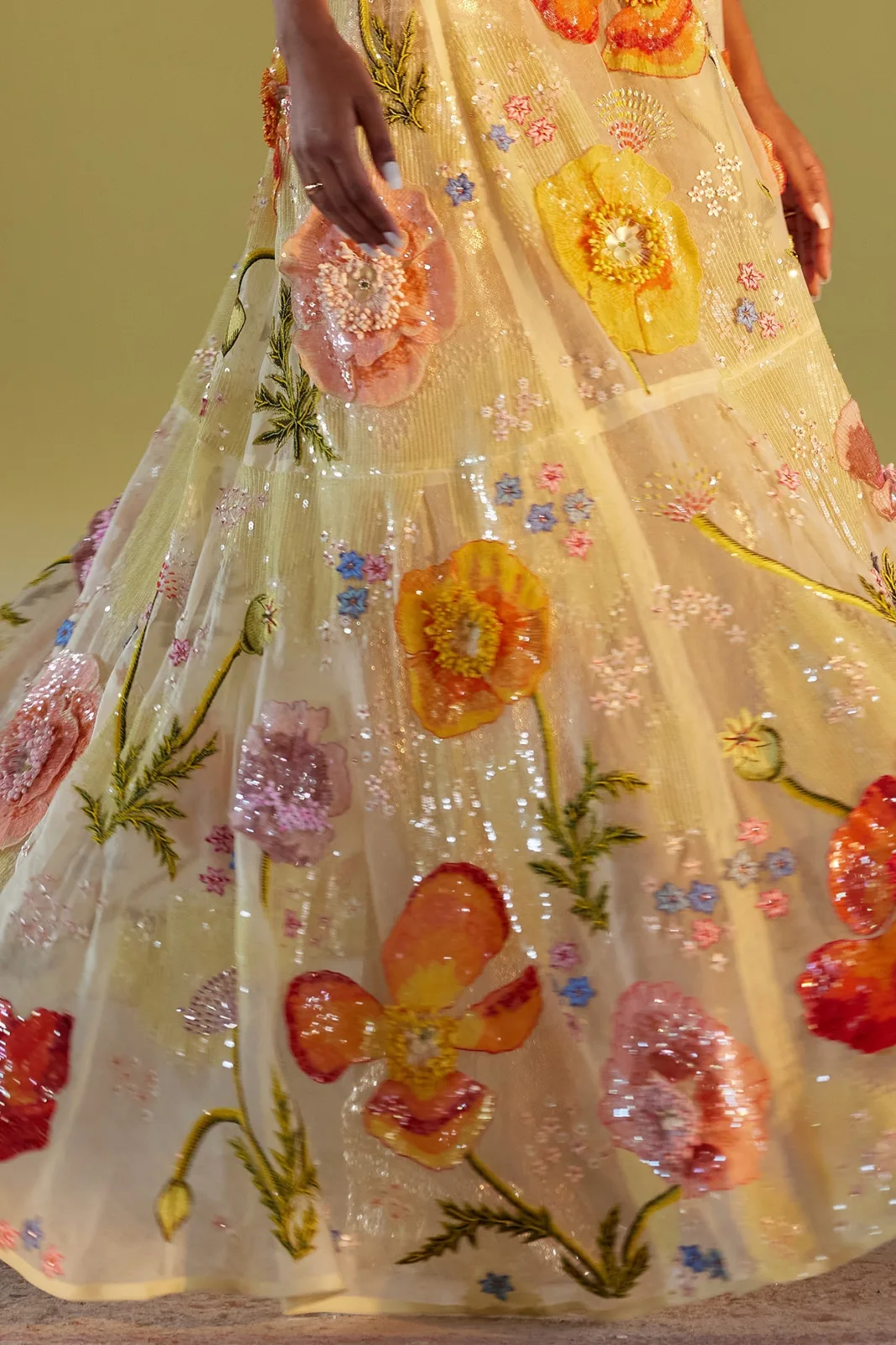 Rahul Mishra Yellow silk organza & tulle hand-embroidered gown