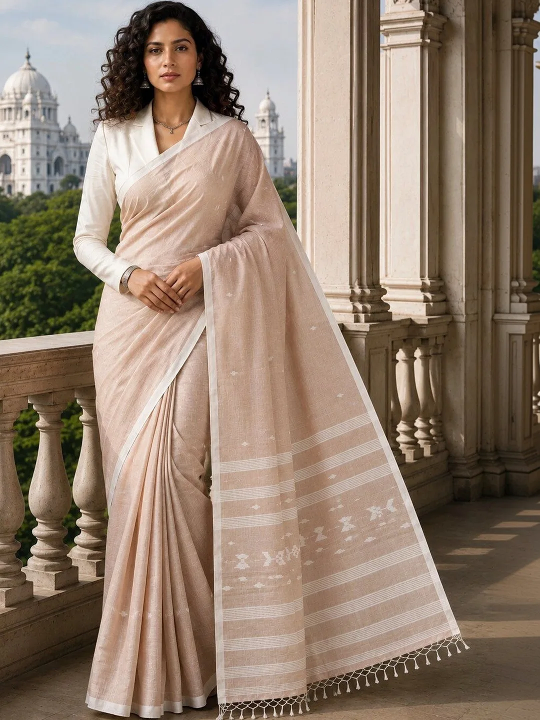 HOUSE OF ARLI Sand pure-cotton handloom saree