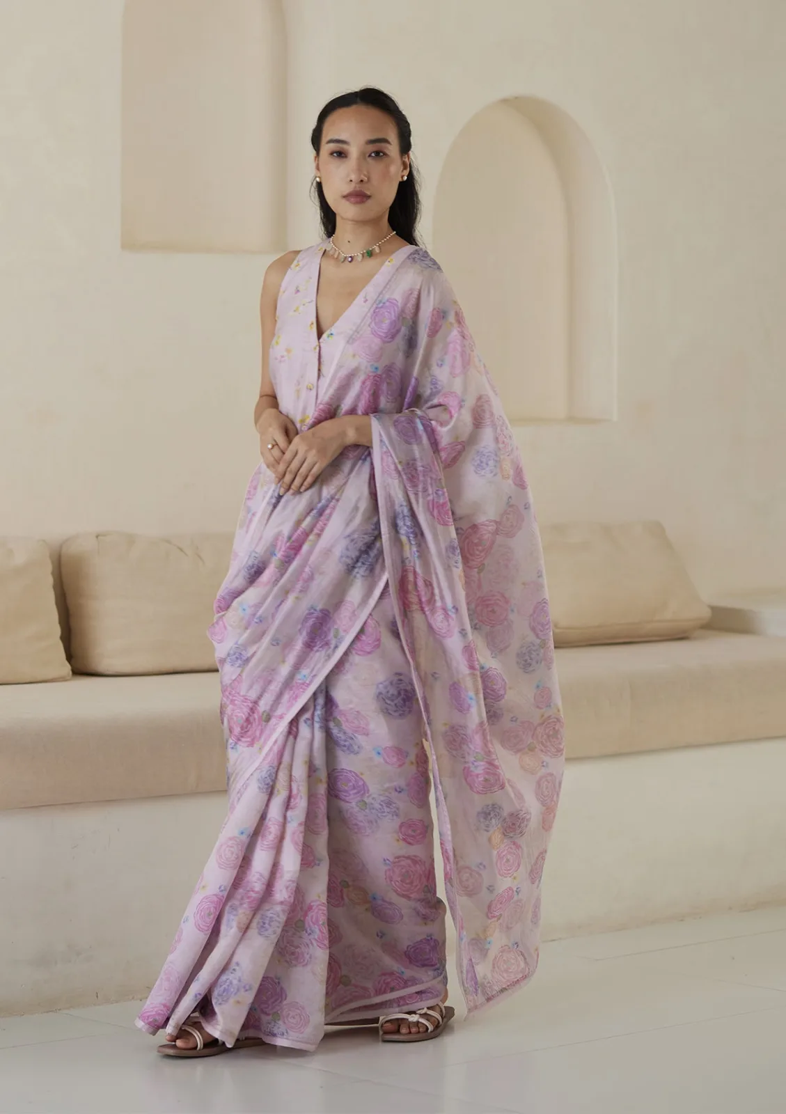 Surmaye Soft Caress pink organza saree