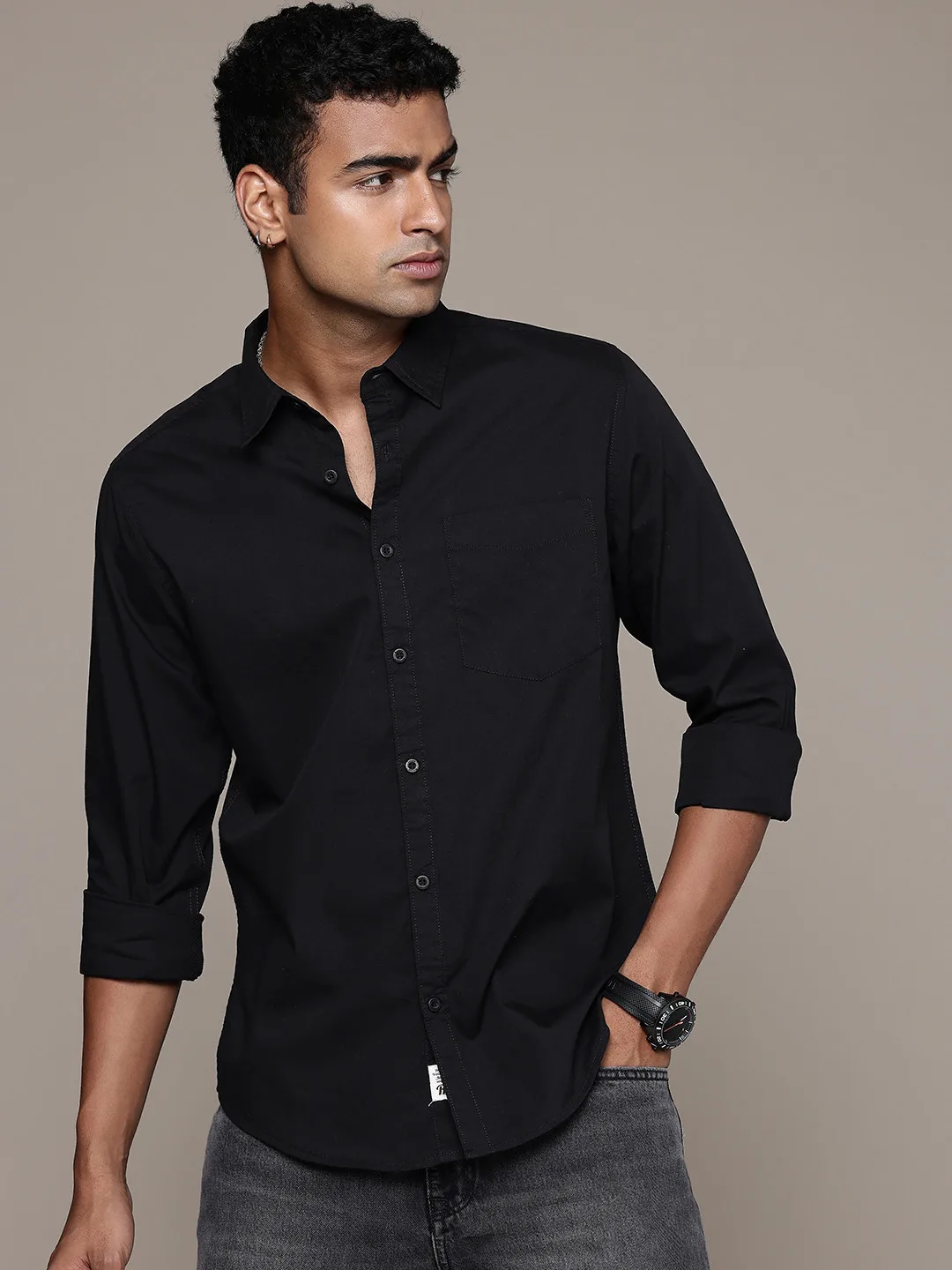 Roadster Plain black casual shirt