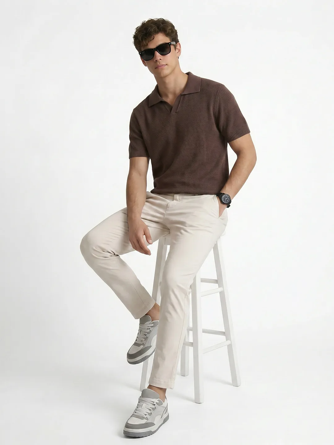 MANGO MAN Cream cotton trousers