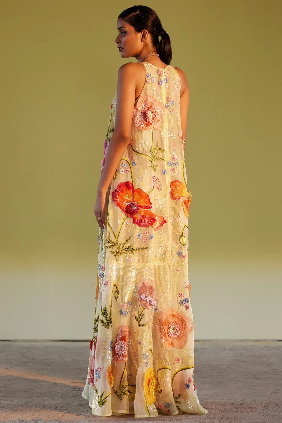 Rahul Mishra Yellow silk organza & tulle hand-embroidered gown