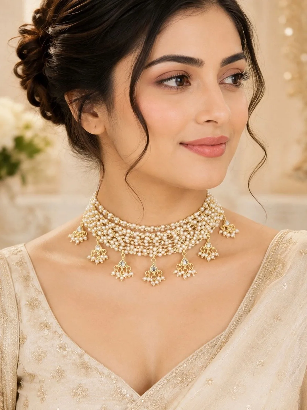 Our pick under ₹400 — gold-plated jaali collar with a fringed edge