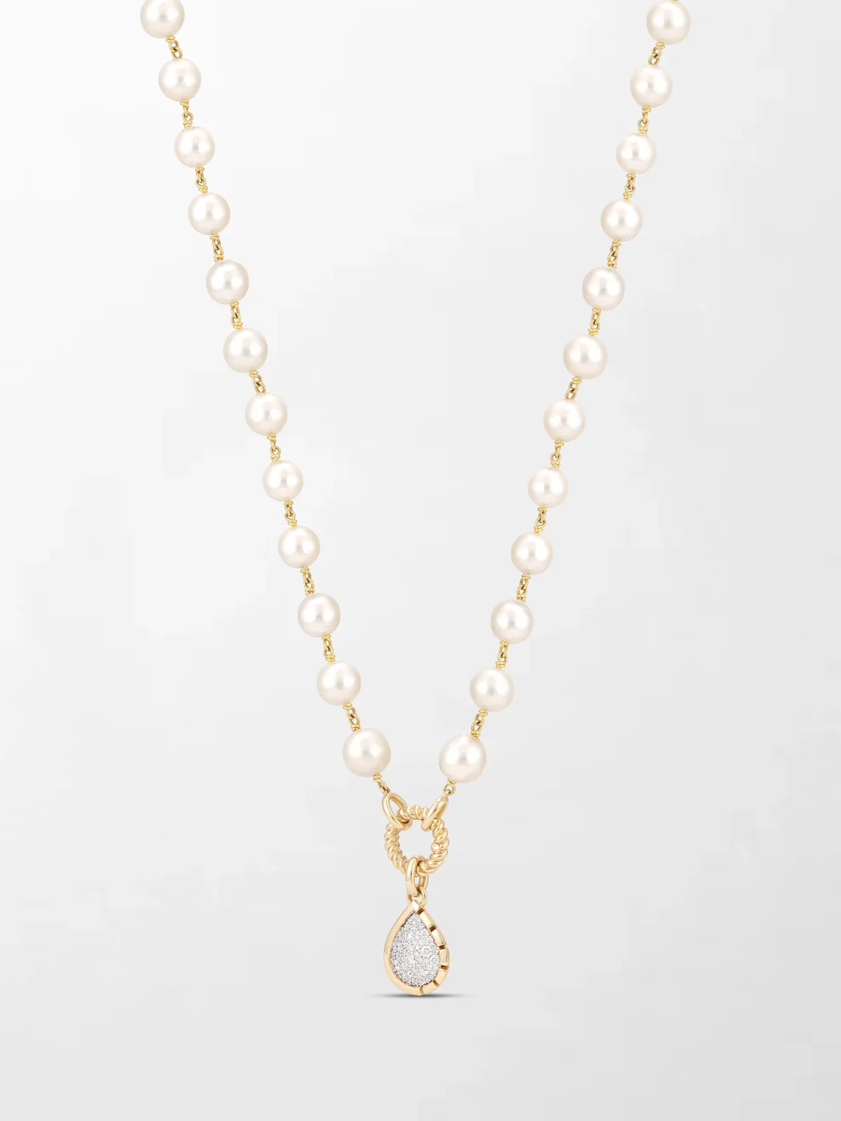 Tamannaah Fine Jewellery Akoya Pearl Necklace with Split Bezel Pear Pendant