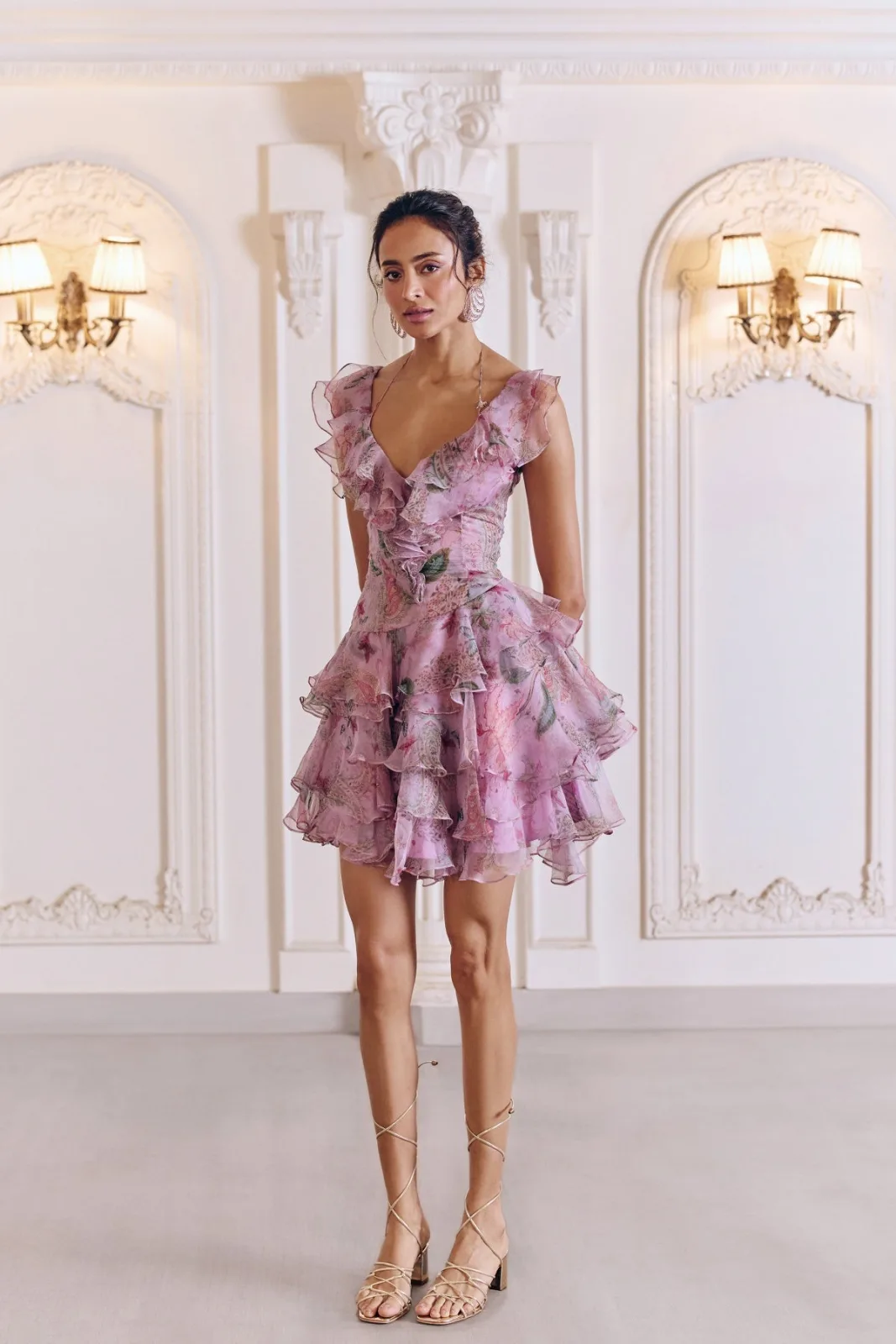 GISELE tiered floral ruffle mini dress