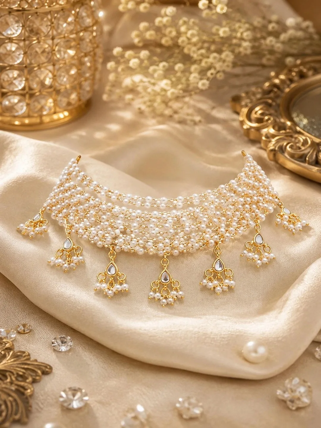 SRJ Our pick under ₹400 — gold-plated jaali collar with a fringed edge