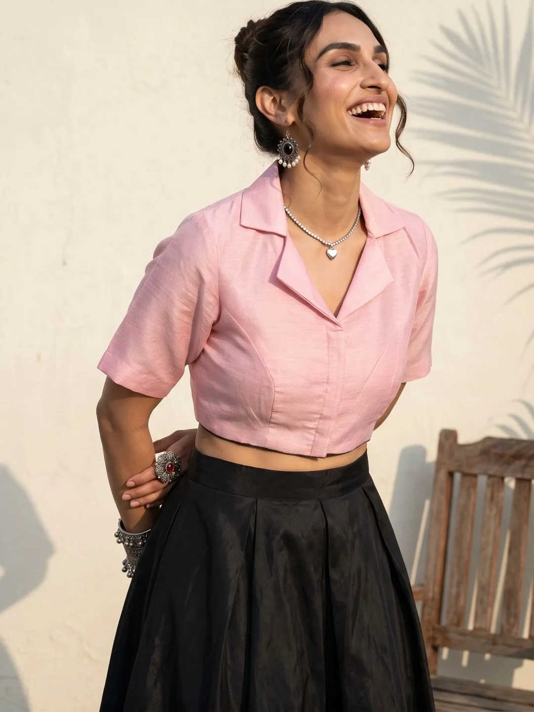 Aanyor Pale pink collared short-sleeve saree blouse