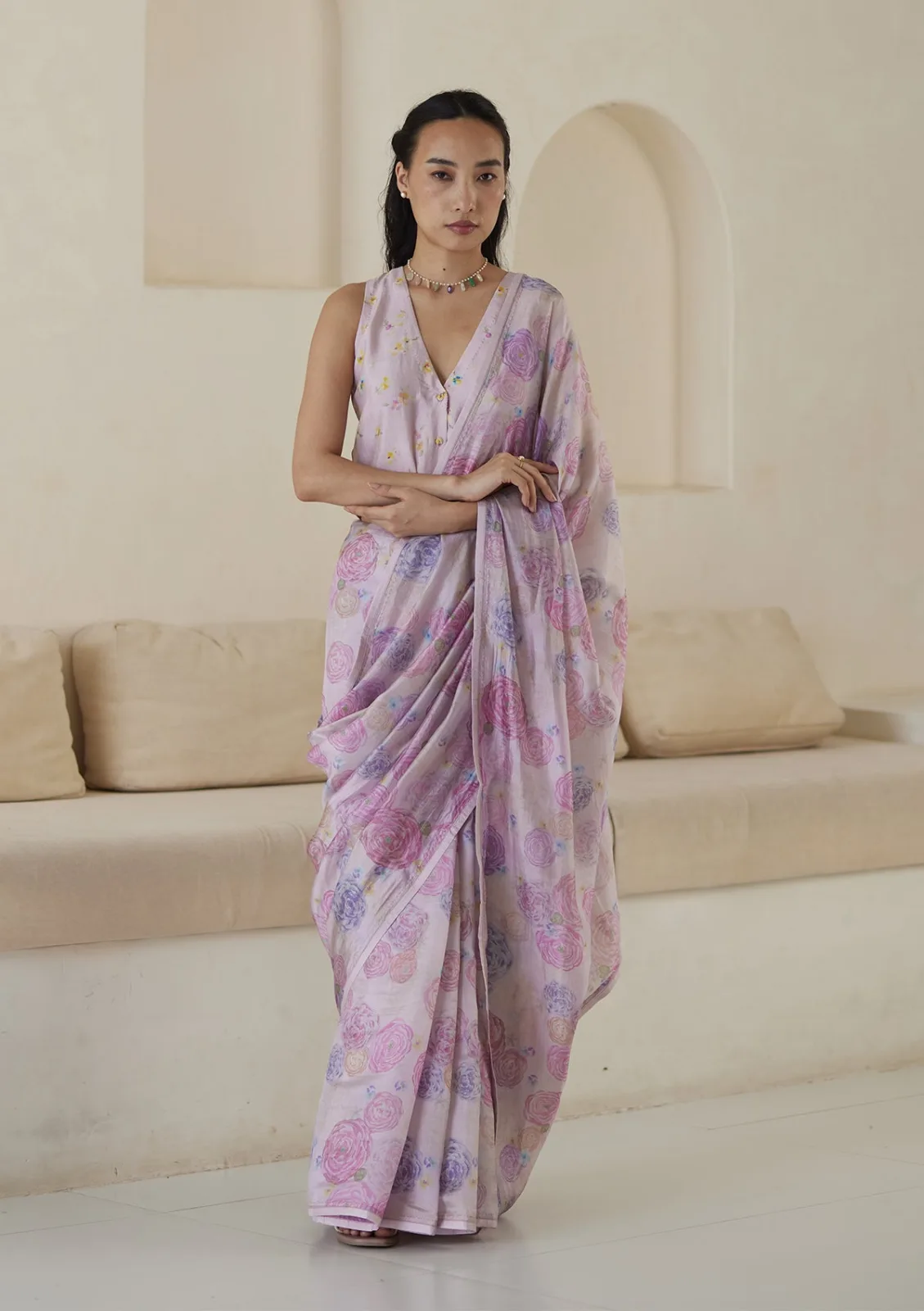 Soft Caress pink organza saree