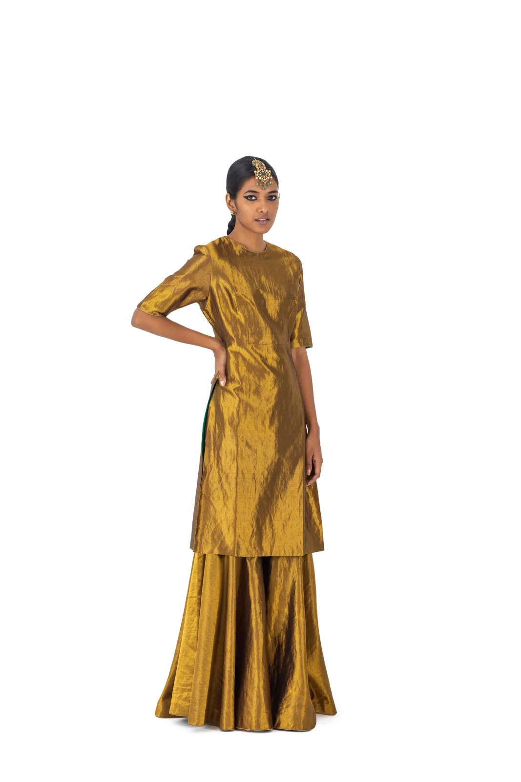 Raw Mango Imarti & Bayaar gold silk-twill kurta and sharara