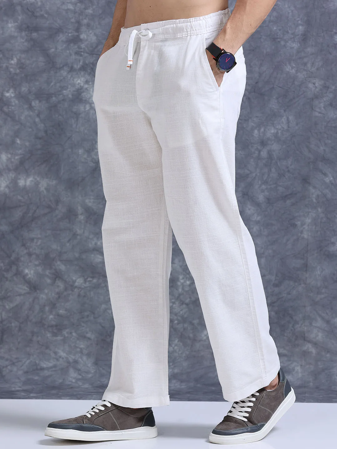 Roadster White relaxed linen trousers