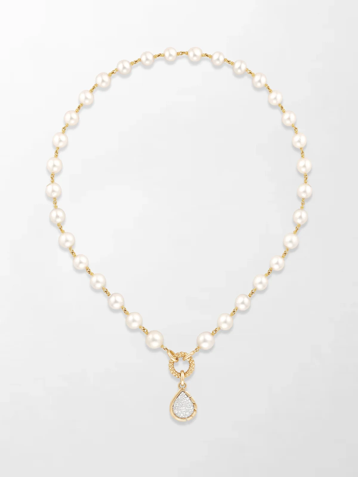Akoya Pearl Necklace with Split Bezel Pear Pendant