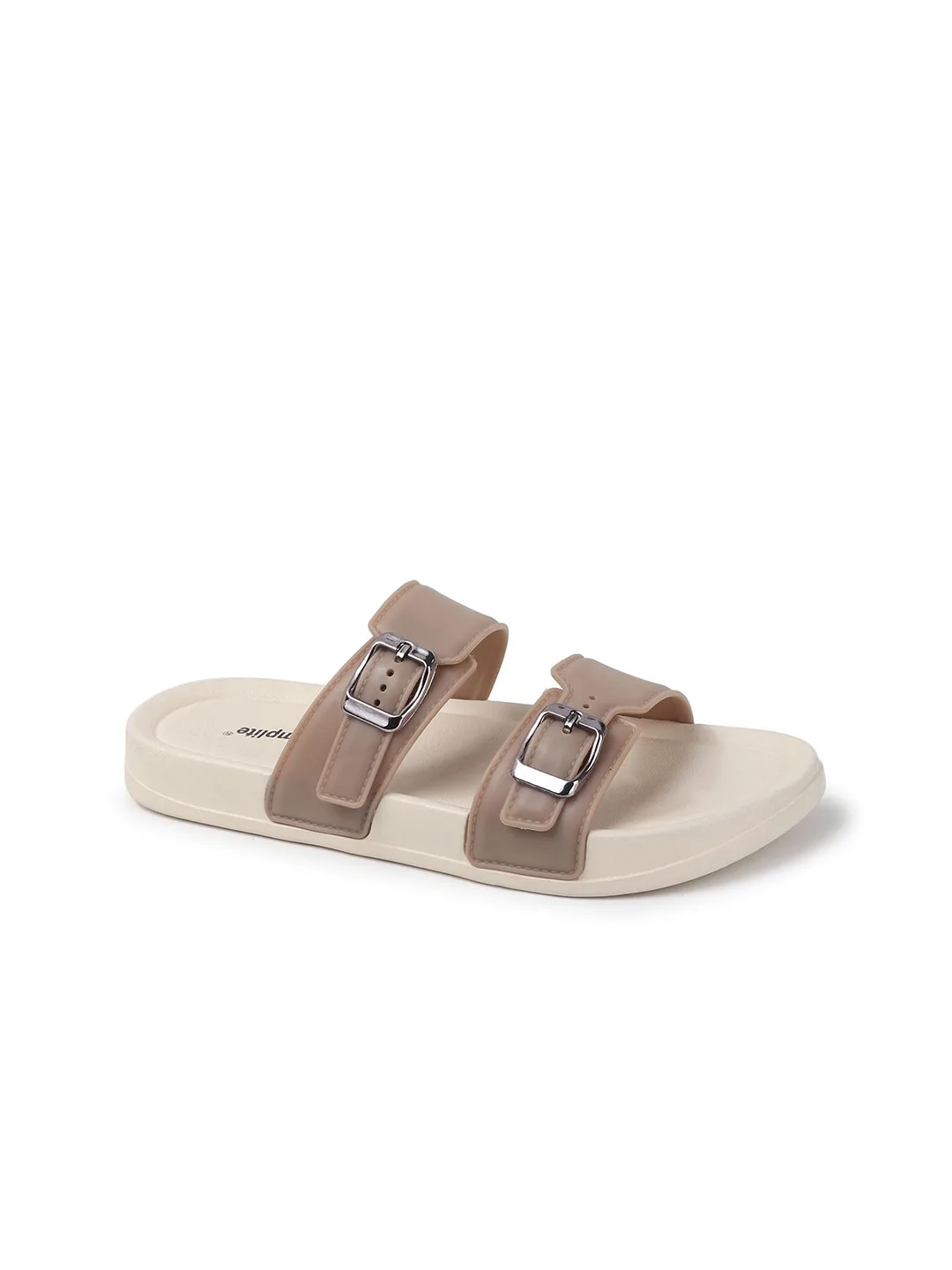 JUMPLITE Cream double-band flat slides