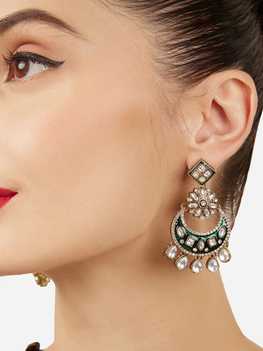 Zaveri Pearls Green meenakari chandbalis