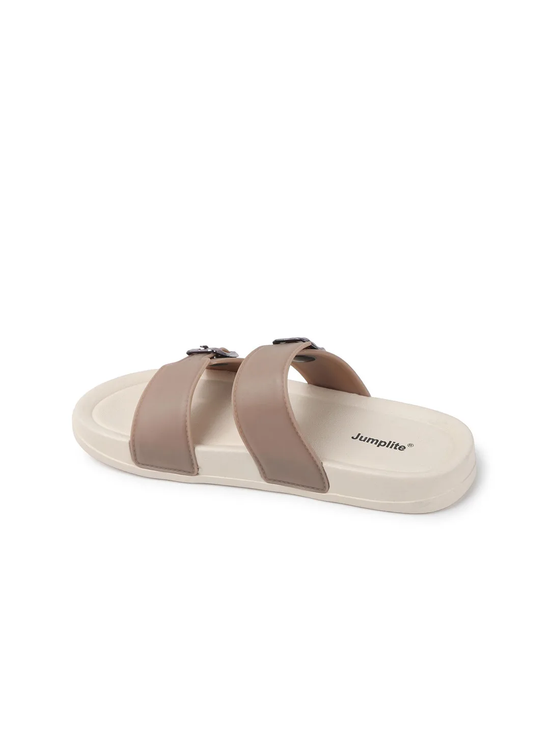 JUMPLITE Cream double-band flat slides