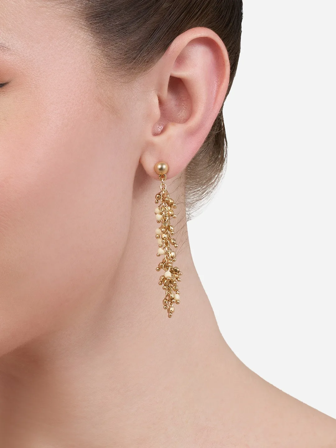 Zaveri Pearls Gold bead-cluster drop earrings