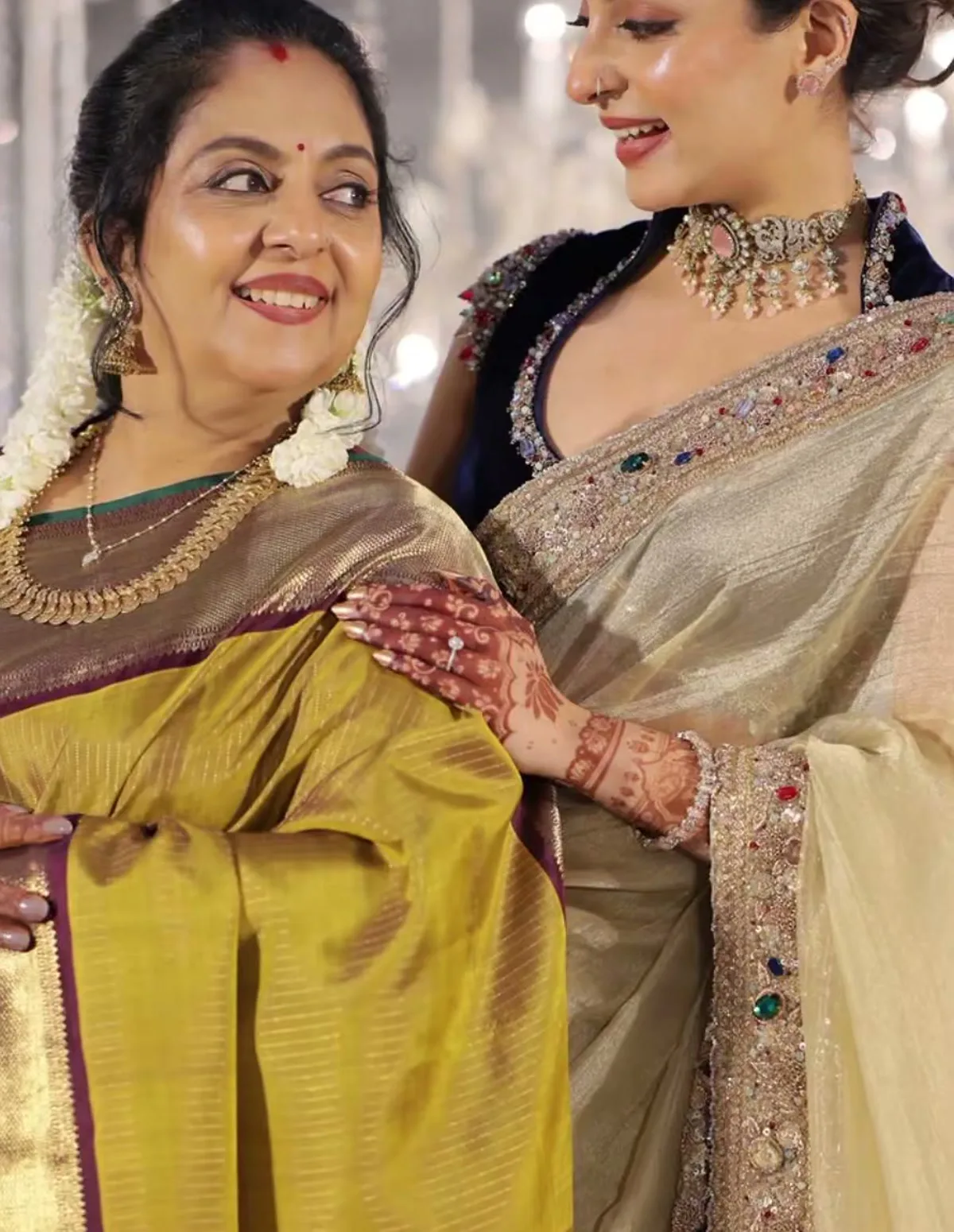 Sindhu Krishna — Close: the necklace, the jasmine and the border at the shoulder