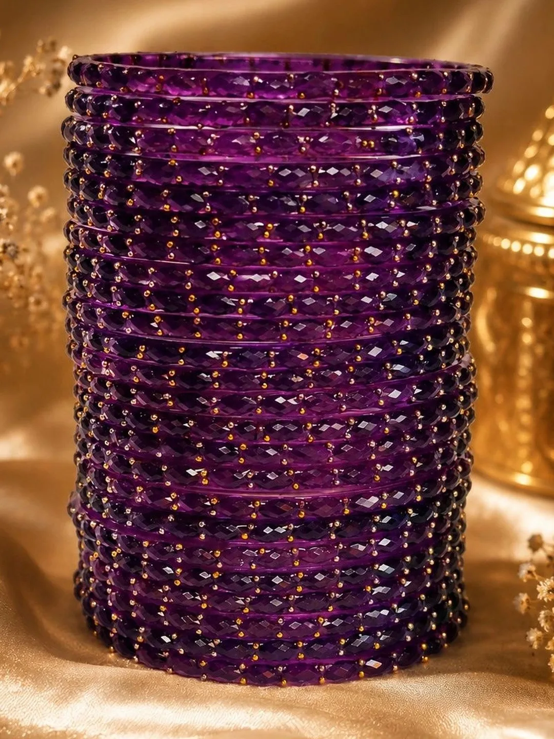 OmTrend Violet glass bangles, set of 24