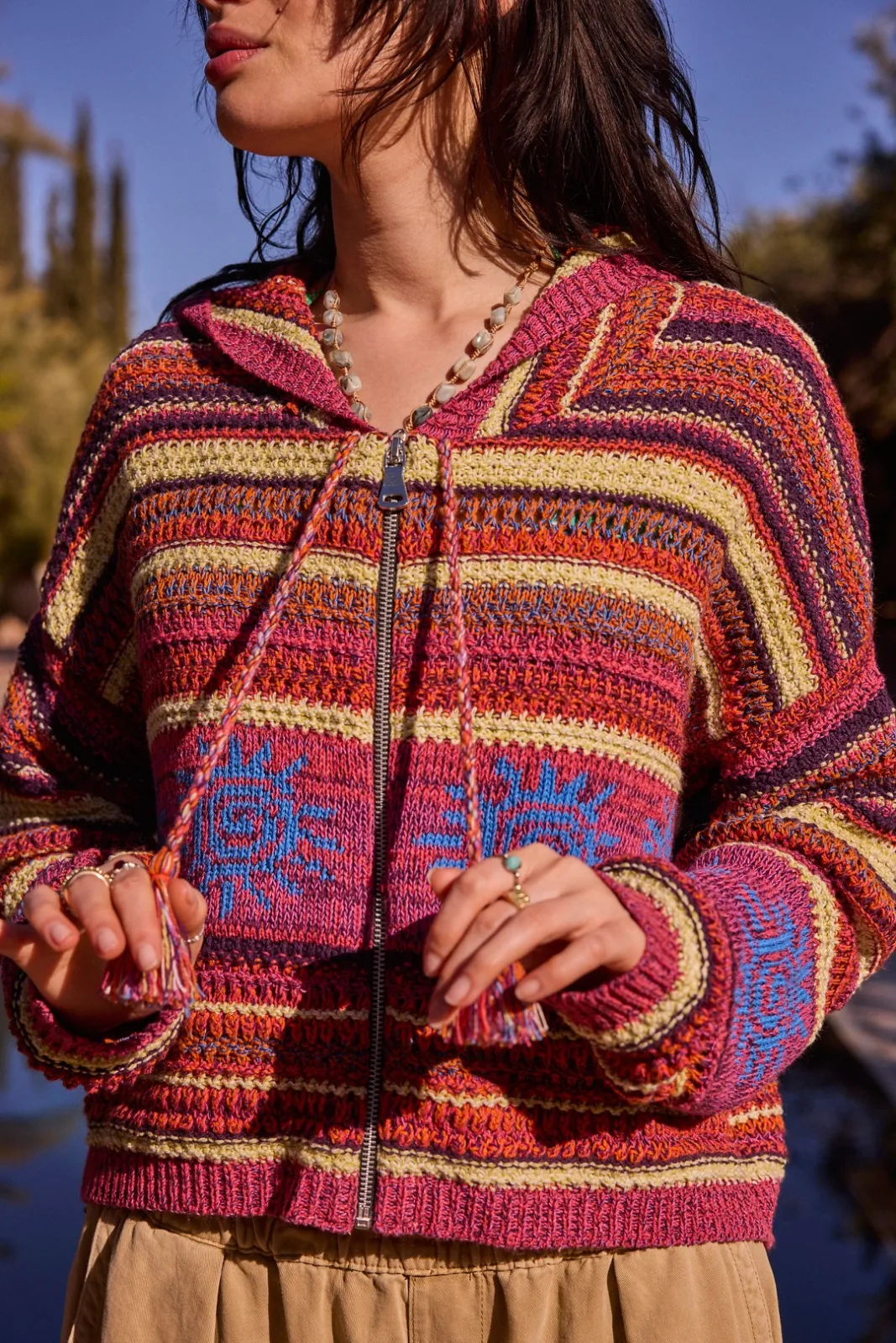 Urban Outfitters Sunshine Festival knit hoodie, Red