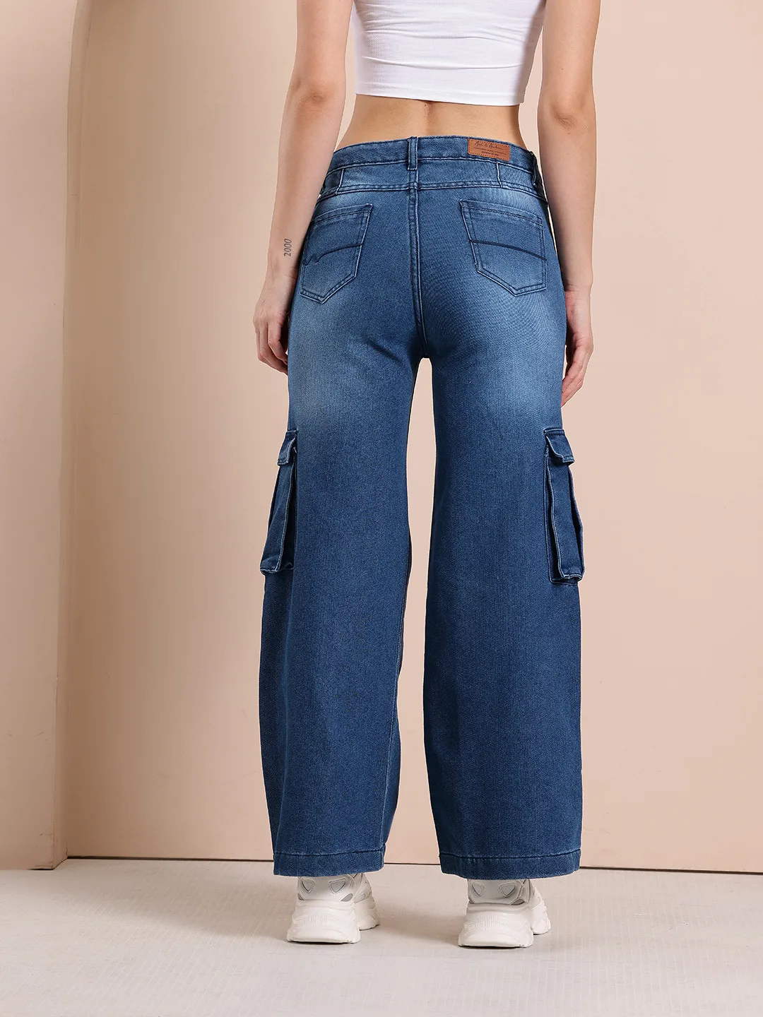 Mast & Harbour Mid-blue wide-leg cargo jeans