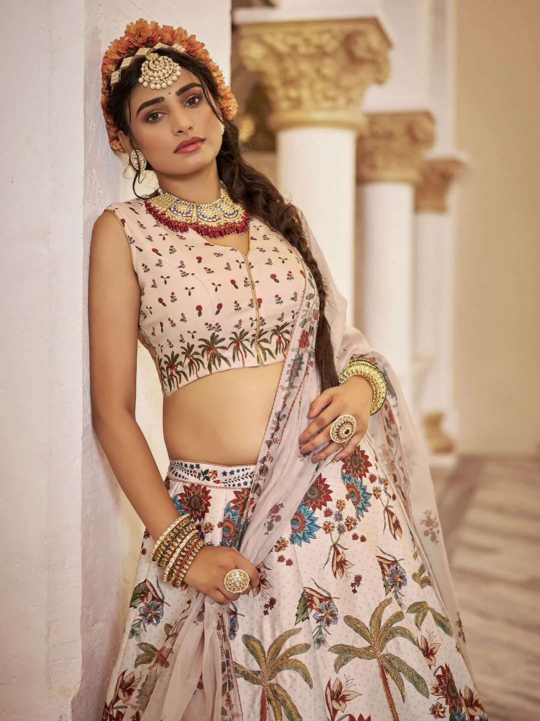 Fusionic Ivory tree-of-life printed lehenga with blouse