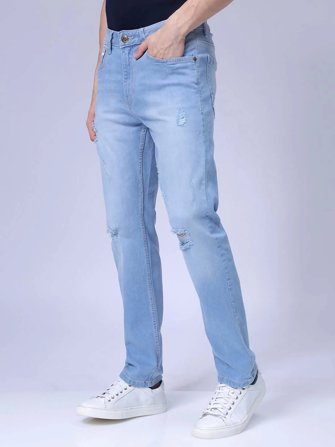 The Indian Garage Co Ice-blue straight ripped jeans