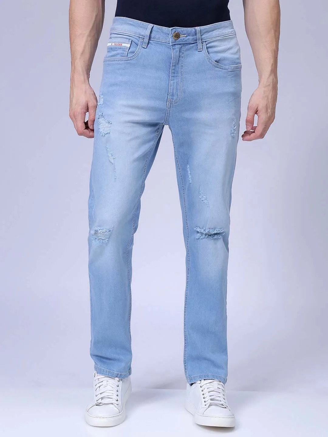 The Indian Garage Co Ice-blue straight ripped jeans