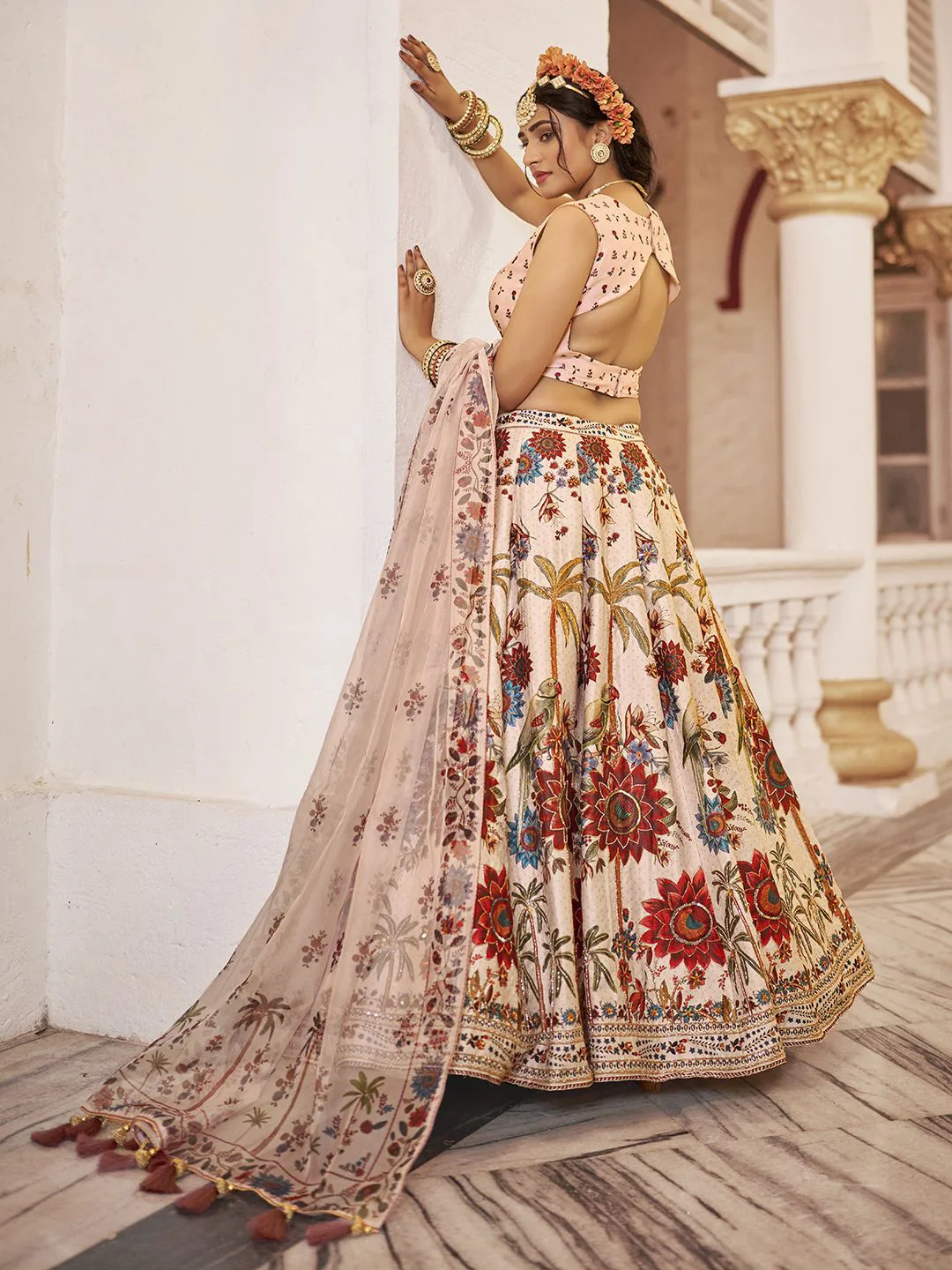 Fusionic Ivory tree-of-life printed lehenga with blouse