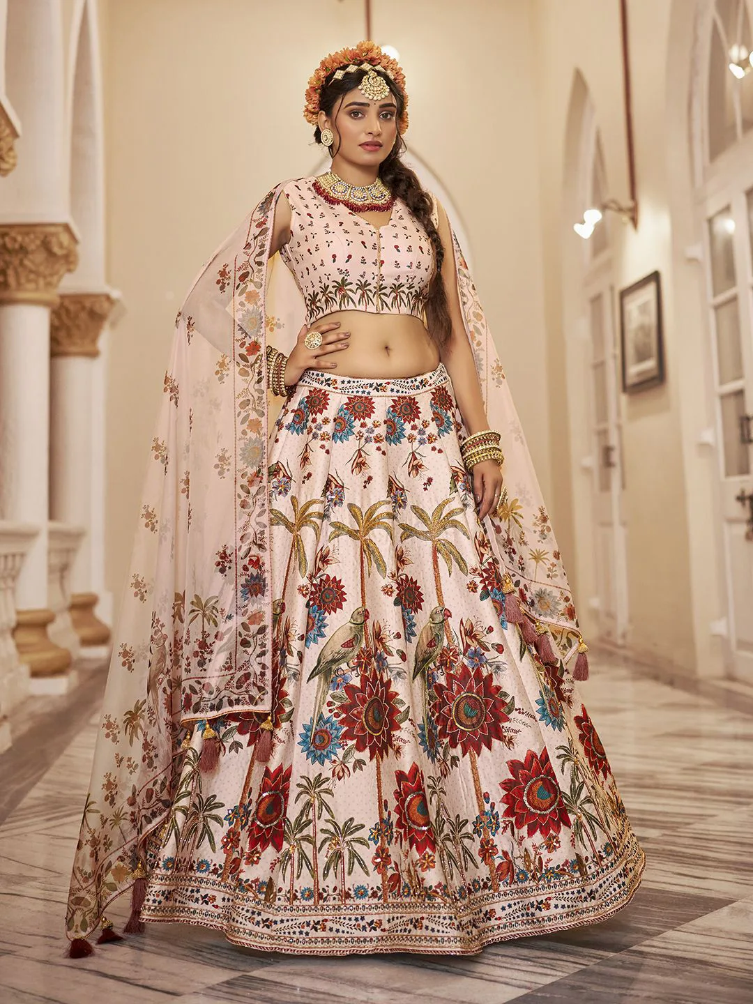 Fusionic Ivory tree-of-life printed lehenga with blouse