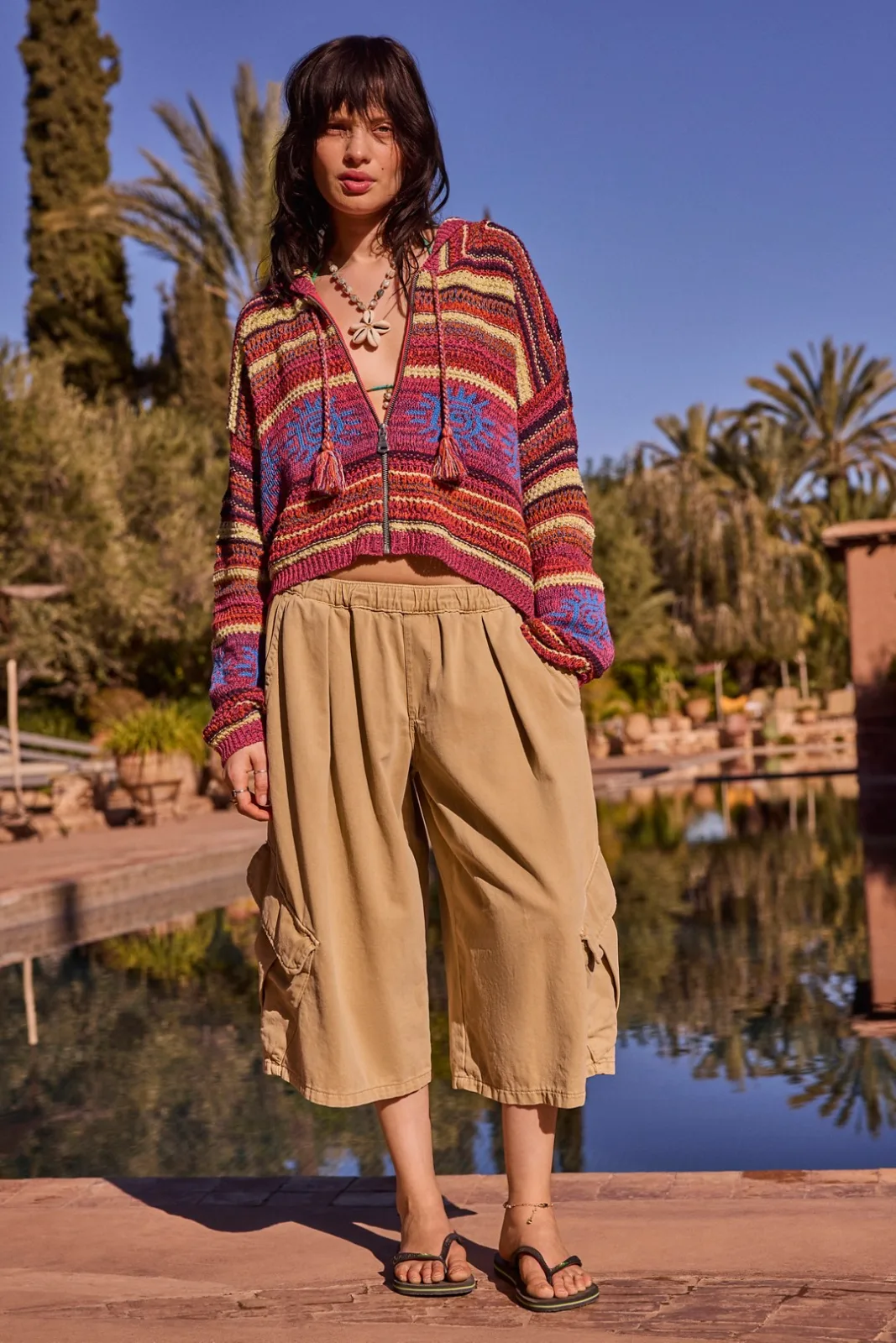Urban Outfitters Sunshine Festival knit hoodie, Red