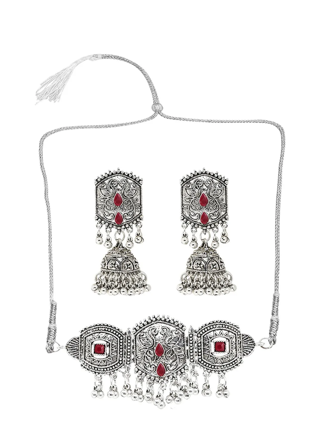 Sangria Oxidised choker with jhumkas