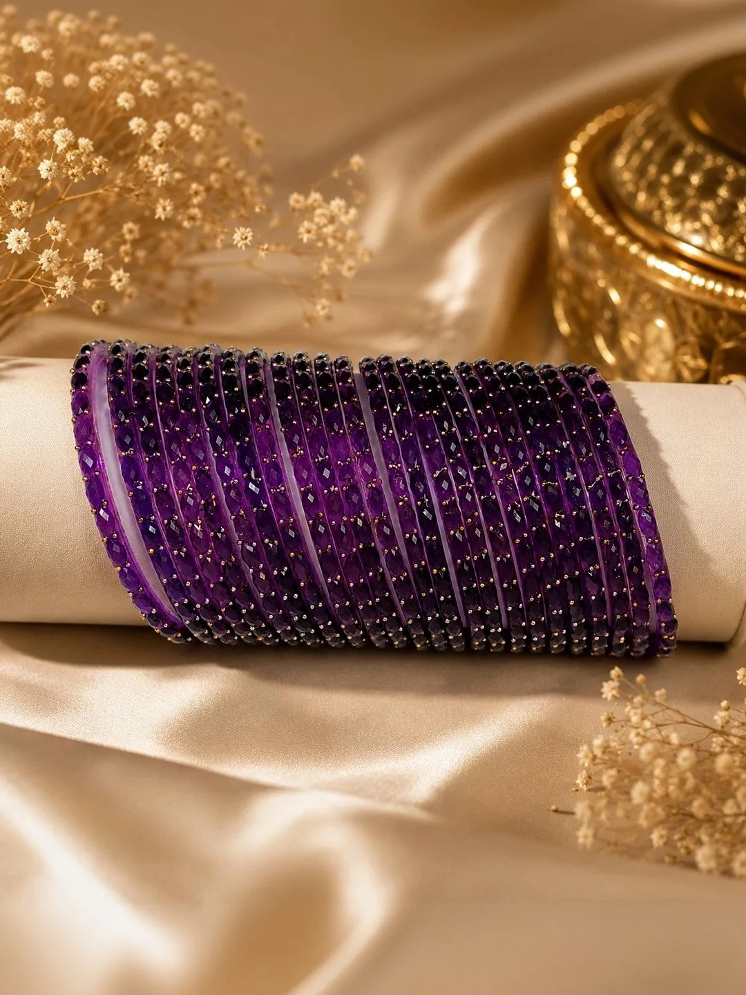 Violet glass bangles, set of 24