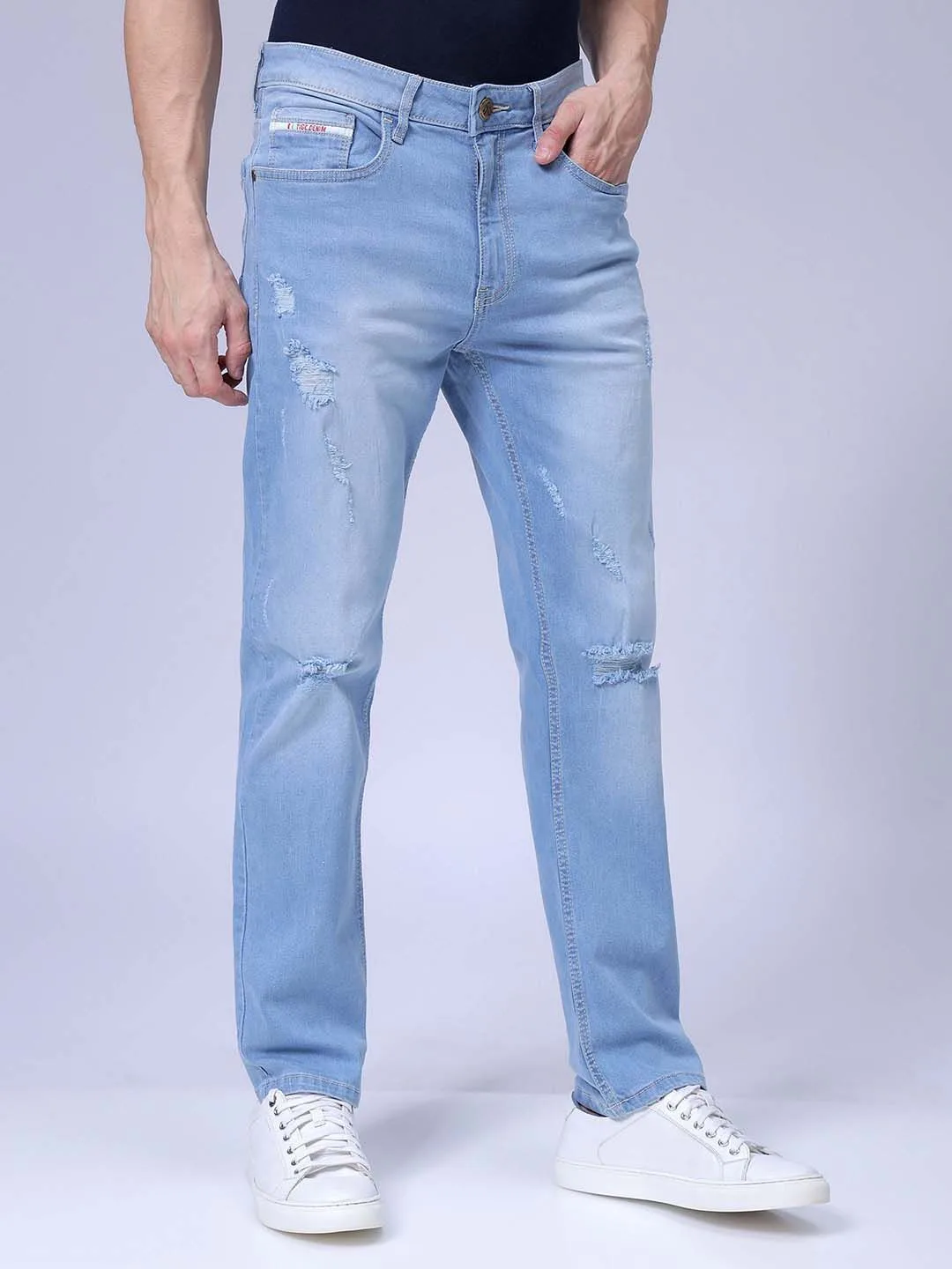 The Indian Garage Co Ice-blue straight ripped jeans