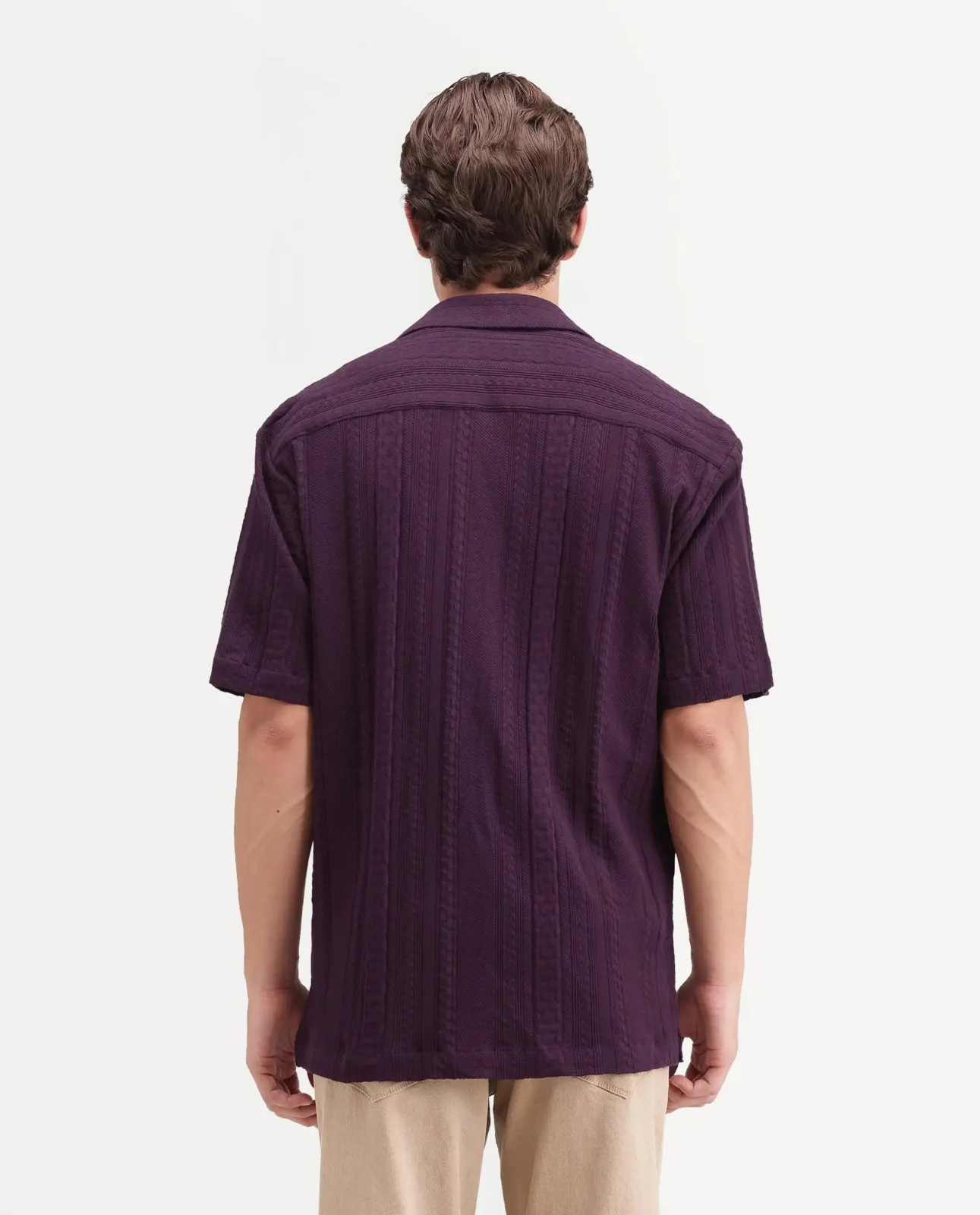 Rare Rabbit Kram dark purple jacquard camp-collar shirt