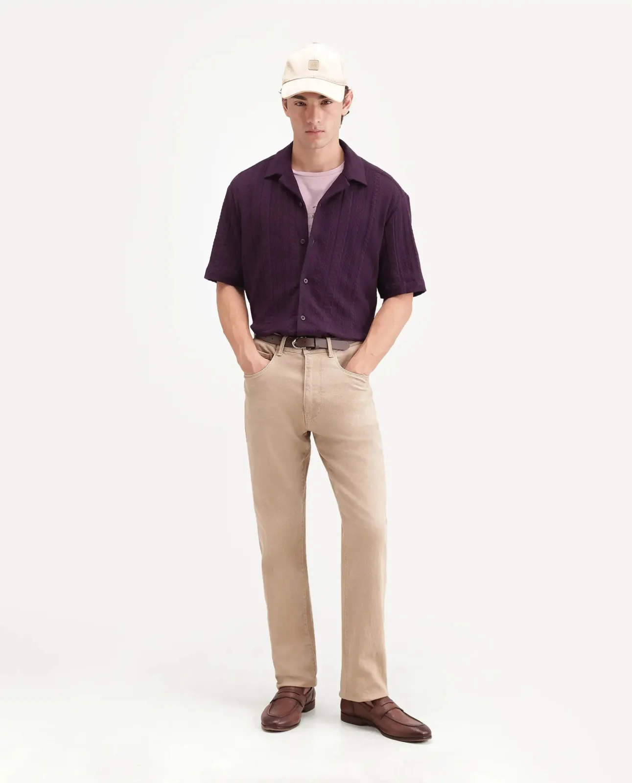 Rare Rabbit Kram dark purple jacquard camp-collar shirt
