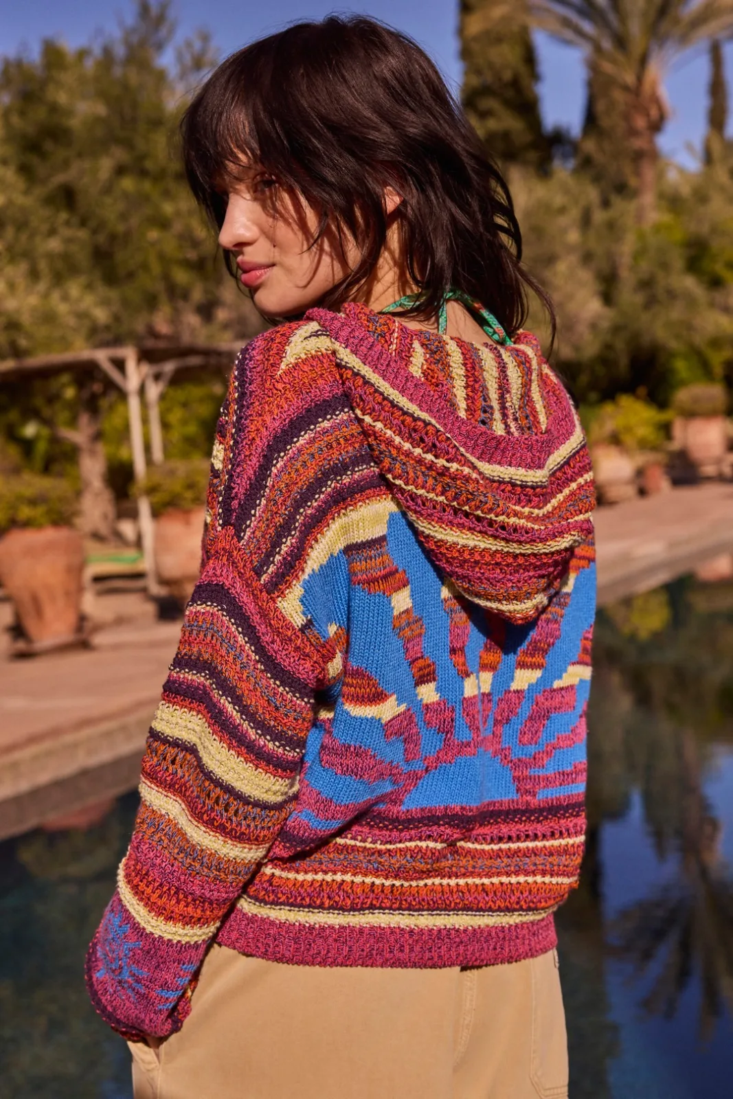 Urban Outfitters Sunshine Festival knit hoodie, Red